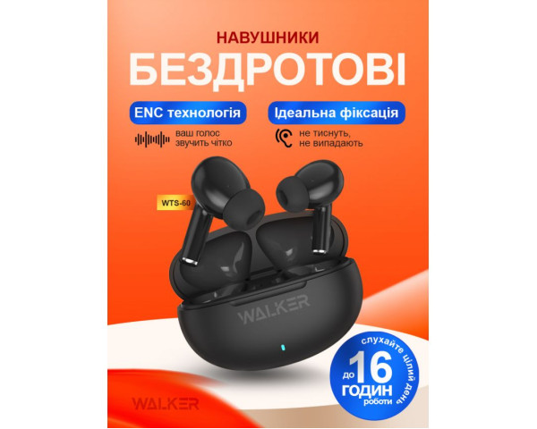 Навушники Bluetooth WALKER WTS-60 ENC black