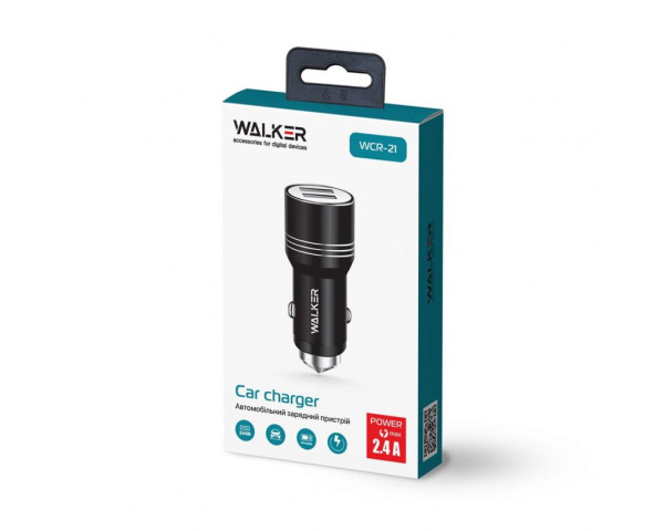 Автомобільний зарядний пристрій (адаптер) 2в1 WALKER WCR-21 2USB 1.0А / 2.4A + Lightning black