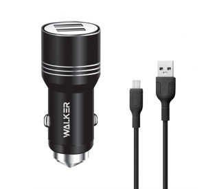 Автомобільний зарядний пристрій (адаптер) 2в1 WALKER WCR-21 2USB 1.0А / 2.4A + Micro black