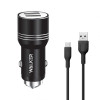 Автомобільний зарядний пристрій (адаптер) 2в1 WALKER WCR-21 2USB 1.0А / 2.4A + Type-C black