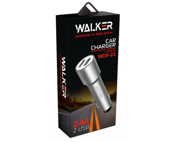 Автомобільний зарядний пристрій (адаптер) WALKER WCR-22 2USB 1.0А / 2.4A black