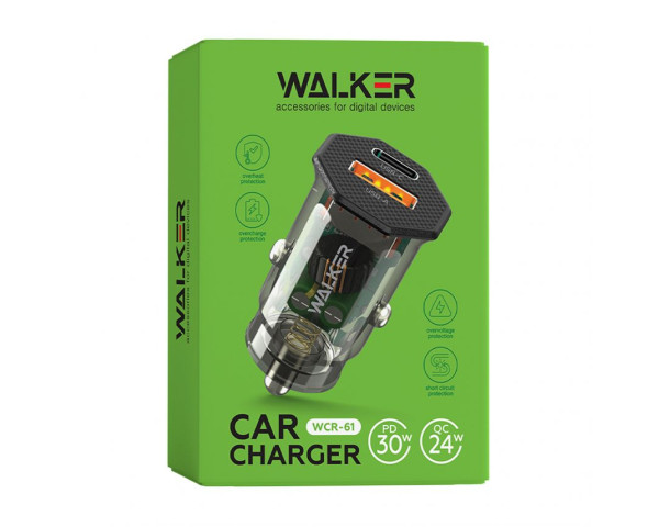 Автомобільний зарядний пристрій (адаптер) WALKER WCR-61 PD_30W / QC3.0_24W прозорий