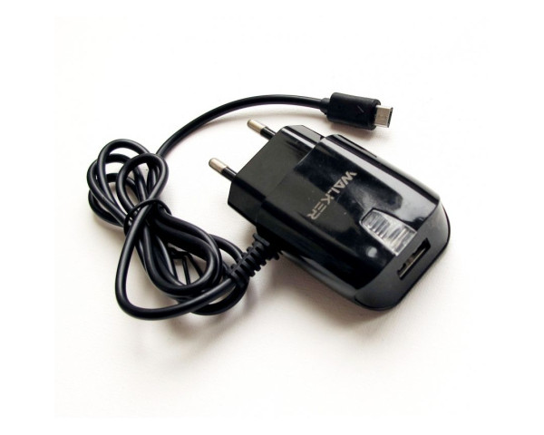 Мережевий зарядний пристрій (адаптер) 2в1 WALKER WH-12 1USB / 1A + Micro black
