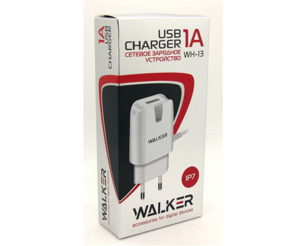 Сетевое зарядное устройство (адаптер) 2в1 WALKER WH-13 1USB / 1A + Lightning white