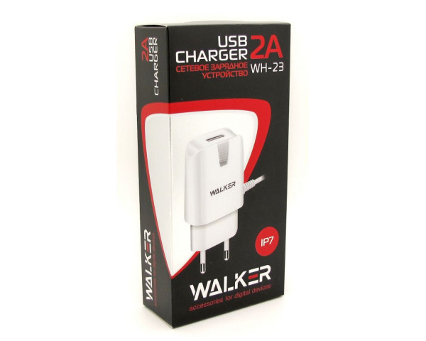 Сетевое зарядное устройство (адаптер) 2в1 WALKER WH-23 1USB / 2A + Lightning white