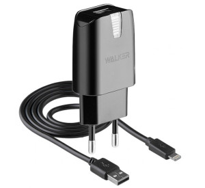 Мережевий зарядний пристрій (адаптер) 2в1 WALKER WH-21 1USB / 2.1A + Lightning black