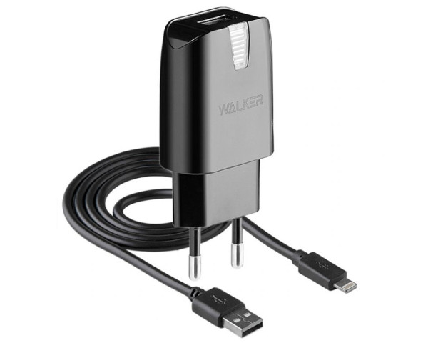 Мережевий зарядний пристрій (адаптер) 2в1 WALKER WH-21 1USB / 2.1A + Lightning black