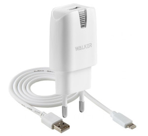 Мережевий зарядний пристрій (адаптер) 2в1 WALKER WH-21 1USB / 2.1A + Lightning white