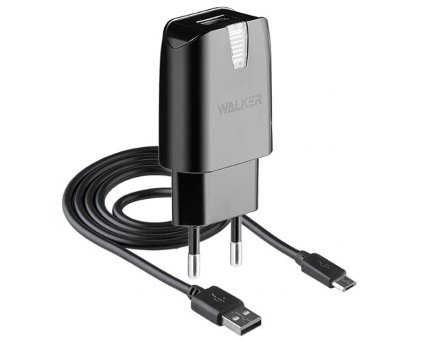 Мережевий зарядний пристрій (адаптер) 2в1 WALKER WH-21 1USB / 2.1A + Micro black