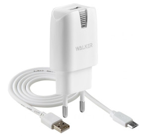Мережевий зарядний пристрій (адаптер) 2в1 WALKER WH-21 1USB / 2.1A + Micro white