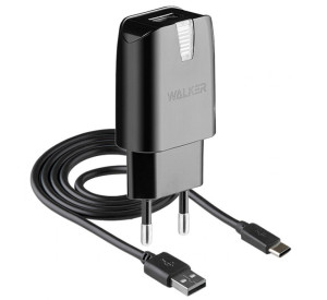 Мережевий зарядний пристрій (адаптер) 2в1 WALKER WH-21 1USB / 2.1A + Type-C black