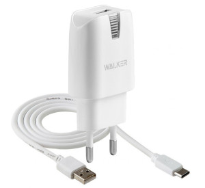 Мережевий зарядний пристрій (адаптер) 2в1 WALKER WH-21 1USB / 2.1A + Type-C white