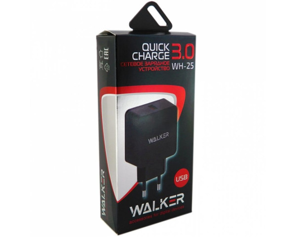 Мережевий зарядний пристрій (адаптер) WALKER WH-25 QC3.0 / 1USB / 3A black
