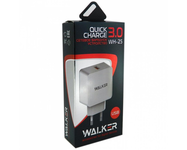 Мережевий зарядний пристрій (адаптер) WALKER WH-25 QC3.0 / 1USB / 3A white
