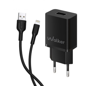 Мережевий зарядний пристрій (адаптер) 2в1 WALKER WH-26 1USB / 2.1A + Lightning black