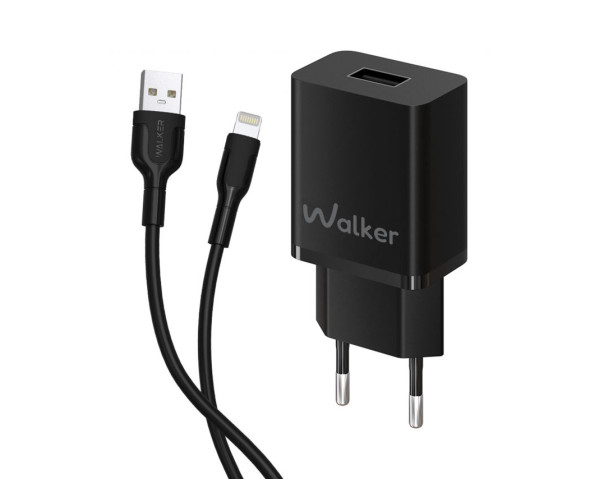 Мережевий зарядний пристрій (адаптер) 2в1 WALKER WH-26 1USB / 2.1A + Lightning black