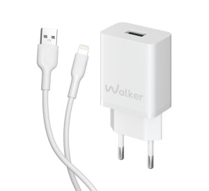 Мережевий зарядний пристрій (адаптер) 2в1 WALKER WH-26 1USB / 2.1A + Lightning white
