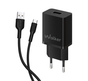 Мережевий зарядний пристрій (адаптер) 2в1 WALKER WH-26 1USB / 2.1A + Micro black