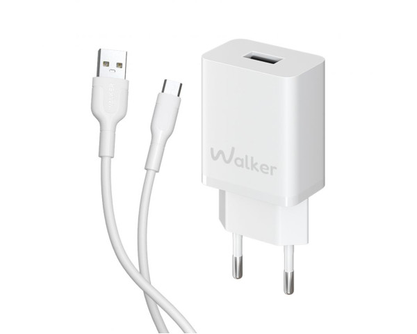 Мережевий зарядний пристрій (адаптер) 2в1 WALKER WH-26 1USB / 2.1A + Micro white