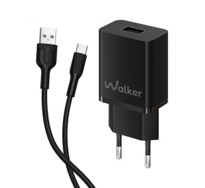 Мережевий зарядний пристрій (адаптер) 2в1 WALKER WH-26 1USB / 2.1A + Type-C black