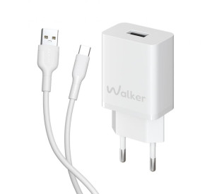 Мережевий зарядний пристрій (адаптер) 2в1 WALKER WH-26 1USB / 2.1A + Type-C white