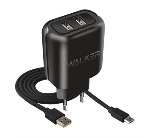 Мережевий зарядний пристрій (адаптер) 2в1 WALKER WH-27 2USB / 2.1A + Micro black