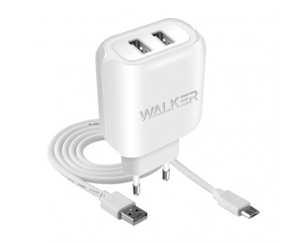 Мережевий зарядний пристрій (адаптер) 2в1 WALKER WH-27 2USB / 2.1A + Micro white