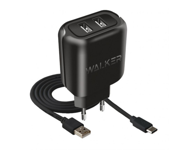 Мережевий зарядний пристрій (адаптер) 2в1 WALKER WH-27 2USB / 2.1A + Type-C black