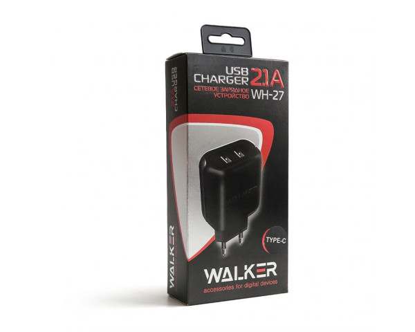 Мережевий зарядний пристрій (адаптер) 2в1 WALKER WH-27 2USB / 2.1A + Type-C black