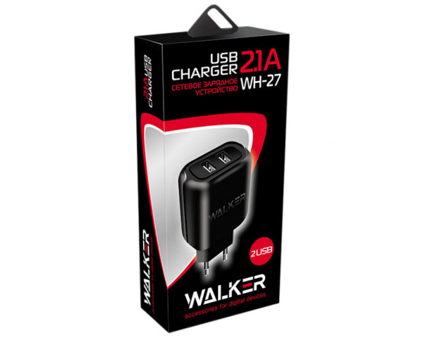 Мережевий зарядний пристрій (адаптер) WALKER WH-27 2USB / 2.1A black