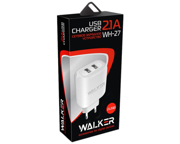 Мережевий зарядний пристрій (адаптер) WALKER WH-27 2USB / 2.1A white