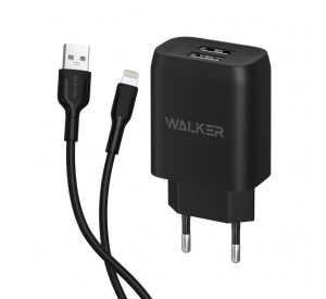 Мережевий зарядний пристрій (адаптер) 2в1 WALKER WH-31 2USB / 2.1A + Lightning black