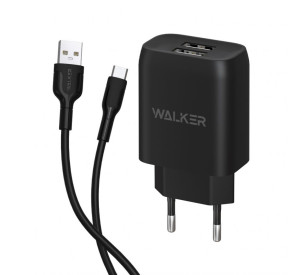 Мережевий зарядний пристрій (адаптер) 2в1 WALKER WH-31 2USB / 2.1A + Micro black