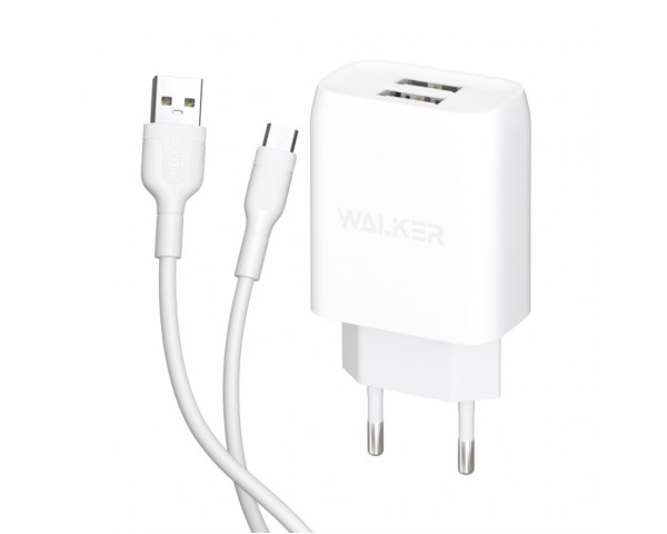 Мережевий зарядний пристрій (адаптер) 2в1 WALKER WH-31 2USB / 2.1A + Micro white