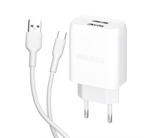 Мережевий зарядний пристрій (адаптер) 2в1 WALKER WH-31 2USB / 2.1A + Type-C white