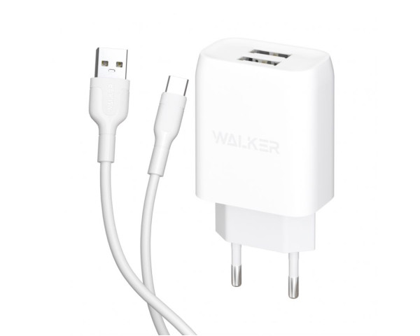 Сетевое зарядное устройство (адаптер) 2в1 WALKER WH-31 2USB / 2.1A + Type-C white
