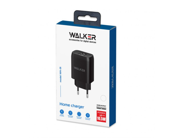 Мережевий зарядний пристрій (адаптер) WALKER WH-31 2USB / 2.1A black