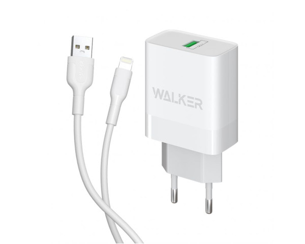 Мережевий зарядний пристрій (адаптер) 2в1 WALKER WH-35 1USB / QC3.0 / 3A / 15W + Lightning white