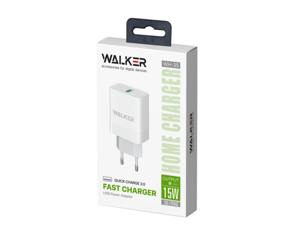 Мережевий зарядний пристрій (адаптер) 2в1 WALKER WH-35 1USB / QC3.0 / 3A / 15W + Lightning white