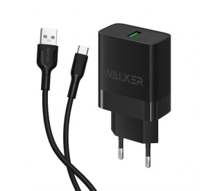 Мережевий зарядний пристрій (адаптер) 2в1 WALKER WH-35 1USB / QC3.0 / 3A / 15W + Micro black