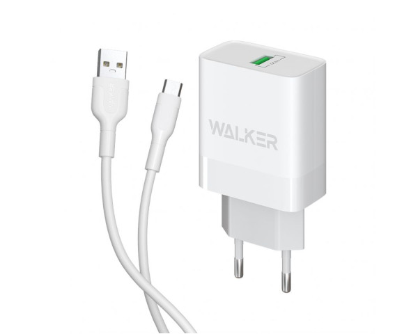 Мережевий зарядний пристрій (адаптер) 2в1 WALKER WH-35 1USB / QC3.0 / 3A / 15W + Micro white