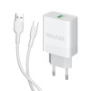 Сетевое зарядное устройство (адаптер) 2в1 WALKER WH-35 1USB/QC3.0/3A/15W + Type-C white