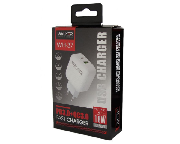 Сетевое зарядное устройство (адаптер) WALKER WH-37 PD_3A / QC3.0_3A / 18W white