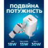 Мережевий зарядний пристрій (адаптер) WALKER WH-60 GAN PD_30W / QC_18W / 30W Max black