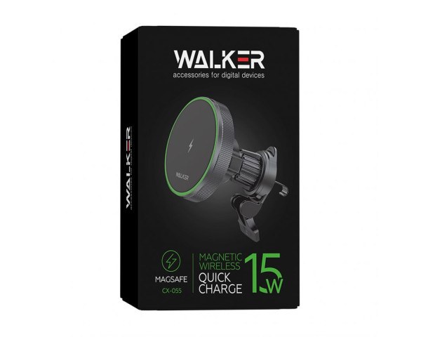 Автотримач WALKER CX-055 Magsafe 15W магнітний у вент решітку з функцією бездротового заряджання black