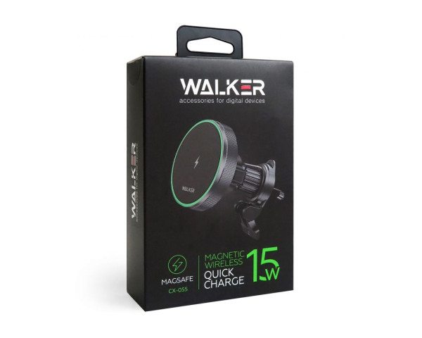 Автотримач WALKER CX-055 Magsafe 15W магнітний у вент решітку з функцією бездротового заряджання black