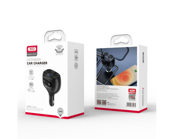 Автомобільний зарядний пристрій (адаптер) 4в1 XO CC41 2USB / 6A black