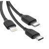 Кабель USB XO NB103 3в1 2.1A Quick Charge Type-C+Micro+Lightning 1m прогумований black