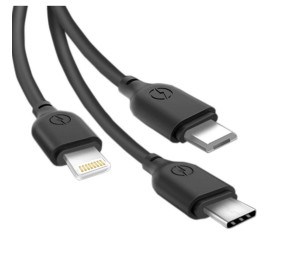 Кабель USB XO NB103 3в1 2.1A Quick Charge Type-C+Micro+Lightning 1m прогумований black
