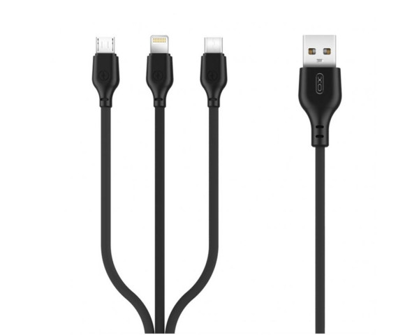 Кабель USB XO NB103 3в1 2.1A Quick Charge Type-C+Micro+Lightning 1m прогумований black